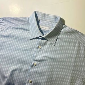 Ermenegildo Zegna mens 17 43 L light blue stripe French cuff luxury dress shirt